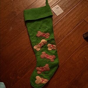 Garnet Hill Festive Green Stocking with Colorful Bone Accents